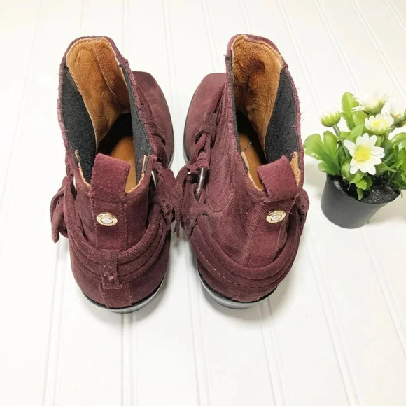 Diesel Maroon Suede Heeled Buckle Booties, Size 37 - Picture 5 of 8